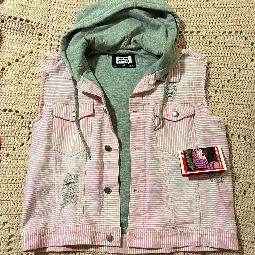 Cheshire Cat hooded denim vest!!